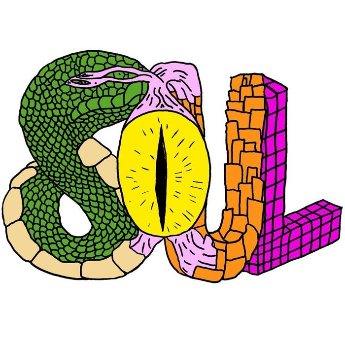 Lettering that spells soul with a snake and a yellow eye